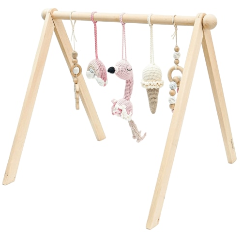 Natural Wood Baby Play Gym & Handmade Crochet Toys - Jabaloo