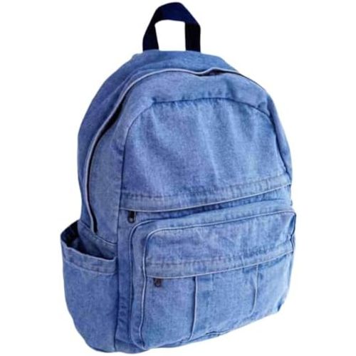Light Wash Denim Jean Backpack for Women & Men Retro Aesthetic Rucksack Basic Backpack for High School/College Students Travel Laptop Bag