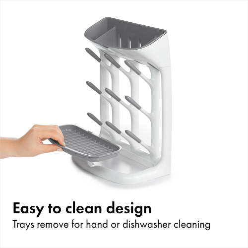 OXO Tot Baby Bottle Countertop Drying Rack with Lid, Space Saving Design, Gray