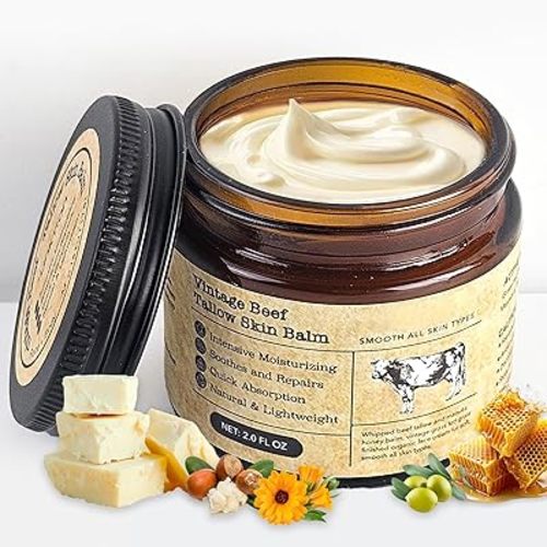 Beef Tallow Honey Balm for Sensitive Skin:100% Organic Grass-Fed Vintage Tallow Moisturizer For Face Cracked Hands Non-Greasy Nourishing Cream With Olive Oil - Eczema Safe All Skin Types 2 oz
