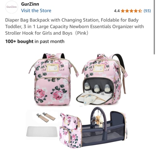 Diaper Bag Backpack with Changing Station, Foldable for Bady Toddler, 3 in 1 Large Capacity Newborn Essentials Organizer with Stroller Hook for Girls and Boys(Pink)