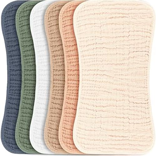 Konssy Muslin Baby Burp Cloths Sets for Unisex- 6 Pack Large 100% Cotton Burping Clothes for Newborn, Baby Girls and Boys