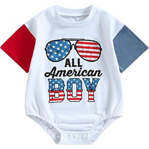 Baby 4th of July Outfit Boy Girl Infant Toddler Vintage USA T Shirts Oversized Romper Onesie Retro Clothes