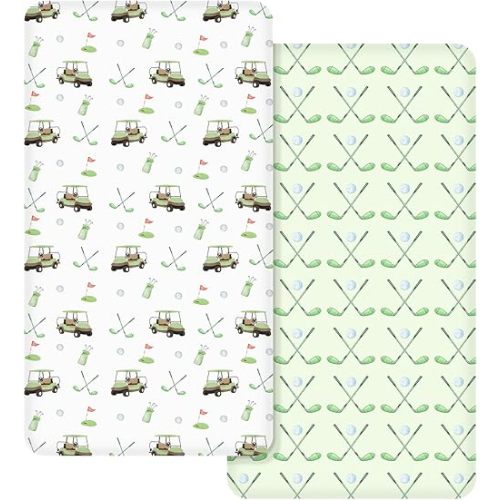 2 Pack Golf Baby Crib Fitted Sheet 52'' x 28'' Sport Themed Stretchy Neutral Fitted Crib Mattress Sheet Golf Baby Bedding for Standard Mattress Gift Set