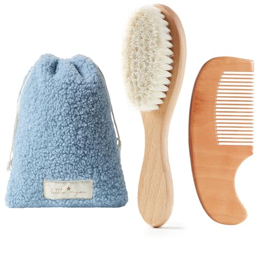 MYZI Baby Hair Brush Set – Soft Baby Brush Set for Newborns, Baby Comb and Brush Set Girl and Boy, Toddler Hair Brush and Toddler Comb - Baby Gift Set