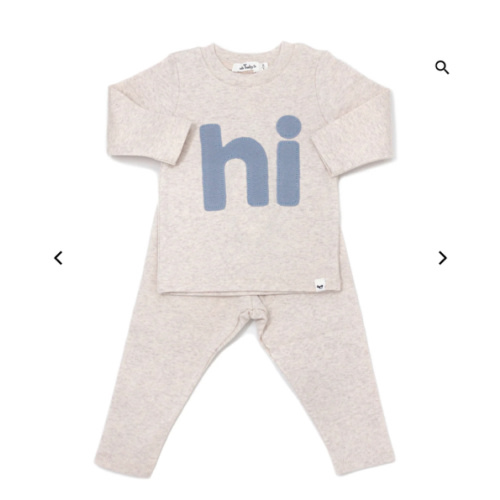 oh baby! Two Piece Set - Fog "hi" Applique - Sand