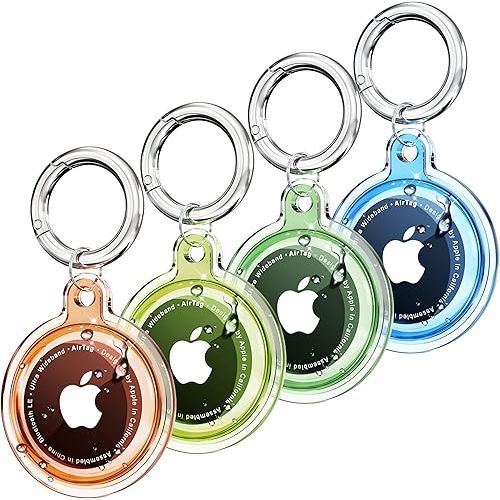 4 Pack Airtag Holder, Waterproof 4 Pack Apple Airtag Case with Airtag Keychain, Air tag holder Shockproof & Scratchproof for for Pet Tracking, Bags, Kids, Keys, Luggage -Orange+Yellow+Green+Blue