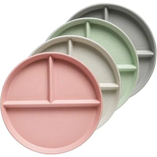 greenandlife 9 Inch (4PCS) Unbreakable Divided Plates for Kids Adults, Dishwasher & Microwave Safe Compartment Plate, Lightweight Reusable Plastic Portion Control Plates, BPA Free and Healthy