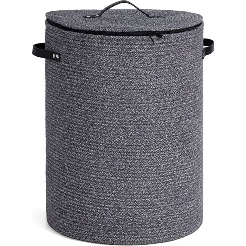 CHICVITA Large Laundry Hamper with Lid, 58L, Tall Clothes Laundry Basket for Bedroom, Rope Laundry Bin for Clothes, Blankets, Toys, Woven Laundry Basket for Living Room, 15 x 20 inches, Grey