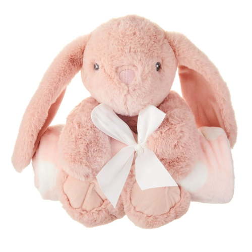 Parent's Choice Baby & Toddler Pink & White Hearts Blanket and Plush Bunny Toy Set for Baby Boy or Baby Girl