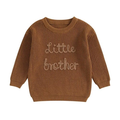 Baby Boys Sweater Letter Embroidery Little Brother Crew Neck Long Slee – August + Willow