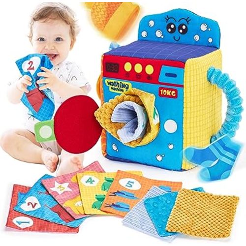 hahaland Baby Toys for 6-12 Months - Montessori Tissue Box Toys, Baby Toy with Sensory Textured Cloth Tissues Crinkle Papers, High Contrast Colors, Soft Tummy Time Infant Toys Early Learning