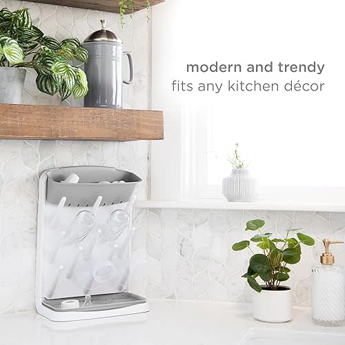 Ubbi Vertical Baby Bottle Drying Rack, Space Saving Countertop Drying Rack Baby Accessory, Gray