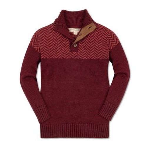 Hope & Henry Boys' Organic Long Sleeve Mock Neck Button Sweater With Intarsia Yoke, Infant