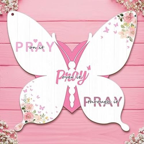 Pink Wall Decor,Pray On It Pray Over It Pray Through It,Religious Gifts for Women,Prayer Board,Pink Butterfly Decorations,Inspirational Wall Decor,Bedroom Decor for Women,Christian Gifts for Women