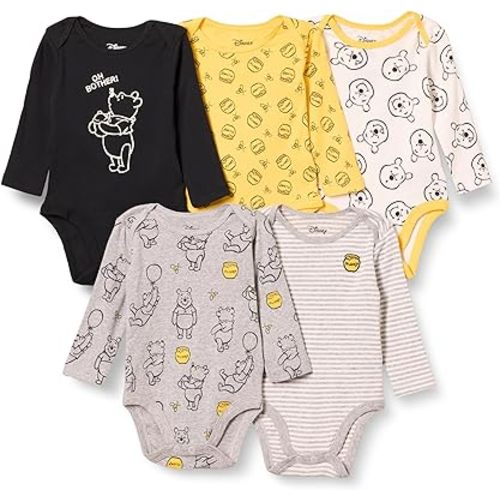 Amazon Essentials Disney | Marvel | Star Wars Unisex Babies' Long-Sleeve Bodysuits, Pack of 5