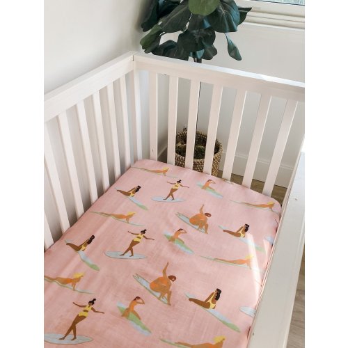 Surfer girl nursery crib sheet, made in Hawaii — Keiki Cloud