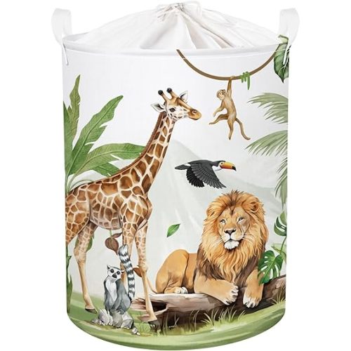 Safari Animals Baby Laundry Hamper Collapsible Clothes Kids Storage Basket Giraffe Lion Large Boys Girls Gift Toy Box Bin for Nursery, Monkey, 63L