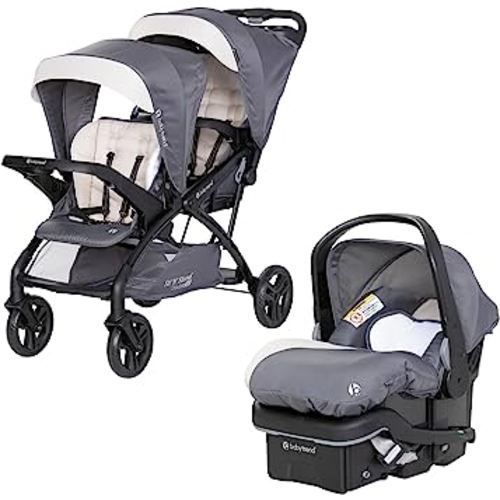Baby Trend Sit N' Stand Double Stroller 2.0 DLX with 5 Point Safety Harness and EZ-Lift Plus Lightweight Infant Car Seat with Cozy Cover, Magnolia