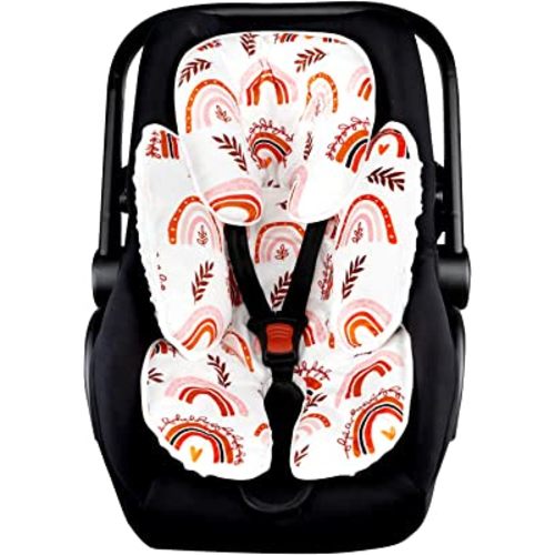 Baby Car Seat Head Support for Newborn, 2 in 1 Infant Car Seat Head Support for Boys Girls Extra Soft Breathable Baby Car Seat Cushion Insert for Strollers, Swings, and Bouncers, Boho Rainbow