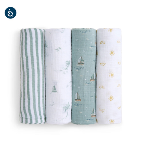 aden + anais Organic Cotton Muslin Swaddles in Sailing Seas 4 Pack