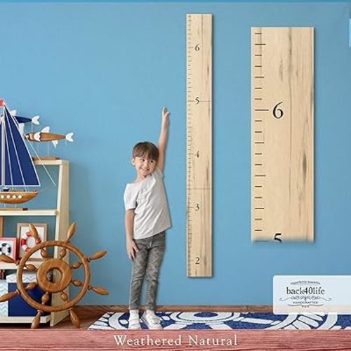 Farmhouse Style Wooden Kids Growth Chart Ruler for Boys and Girls (Weathered Natural - BMK)