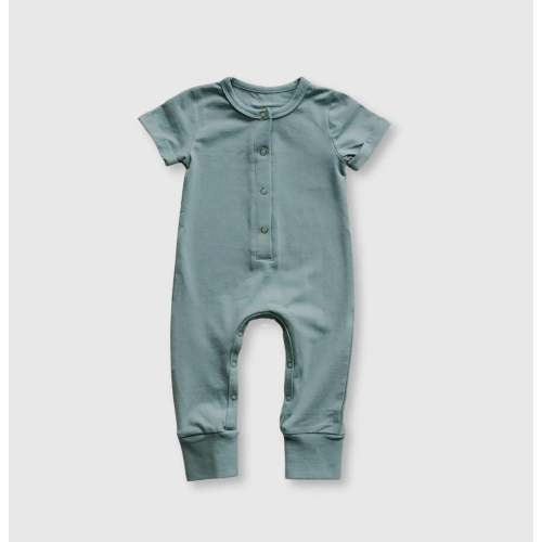 Short Sleeve Henley Romper | Ocean Blue
