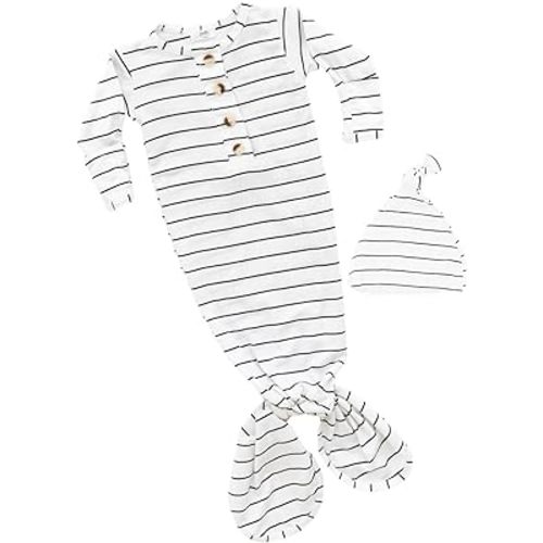 Newborn Knotted Baby Gown and Hat Set for Baby Boy or Baby Girl