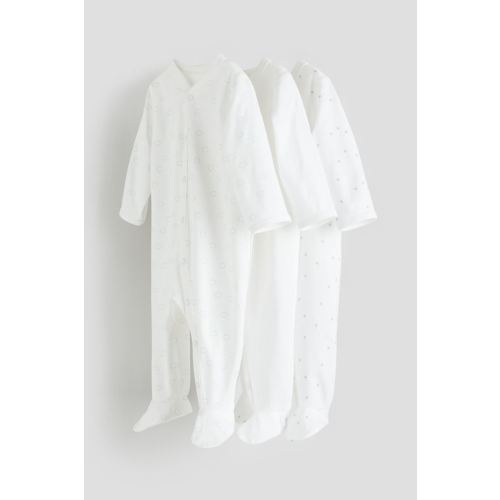 3-pack Pajama Jumpsuits with Covered Feet, White/stars
