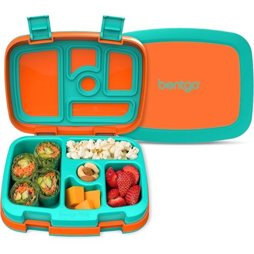 Bentgo® Kids Bento-Style 5-Compartment Leak-Proof Lunch Box - Ideal Portion Sizes for Ages 3 to 7 - Durable, Drop-Proof, Dishwasher Safe, BPA-Free, & Made with Food-Safe Materials (Orange)