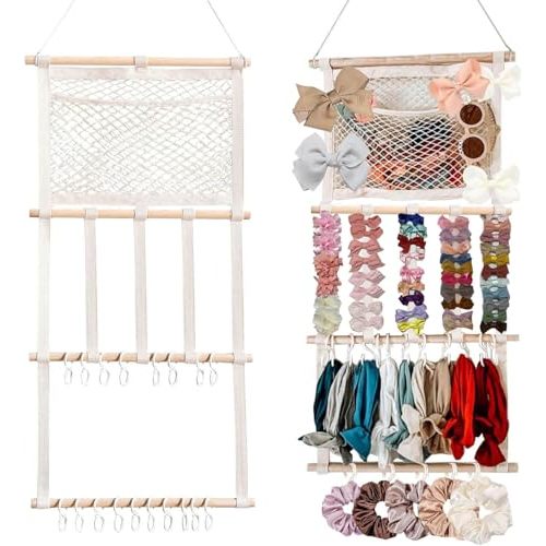Headband Holder Hair Bows Organizer for Baby Girls Large Capacity Bow Holder Hair Accessories Wall Hanging Organizer for Toddler Baby Girl Nursery Room Decor (Beige2)