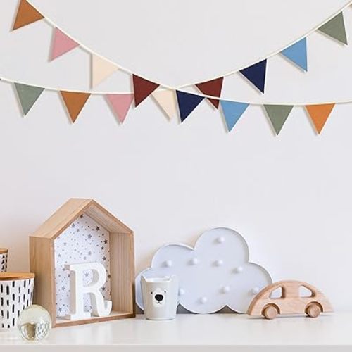 17 ft Pennant Banner Flags, 2 Pcs Nursery Garland Triangle Bunting Flag Double Side Baby Banner for Boho Decor Baby Shower Birthday Wedding Party Event, Each 8.5 ft(Retro Colors)