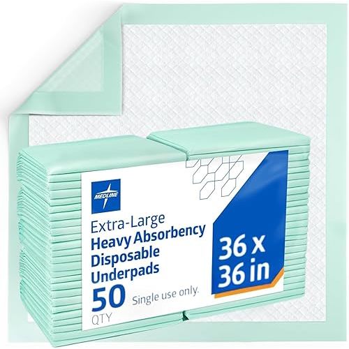 Medline Super Absorbent Underpad, 36" x 36", 50 Count, Extra Large Disposable Incontinence Pads, Protective Bed Pads, Chucks, For Kids, Adults, Elderly, Furniture & Surface Protection Pee Pad