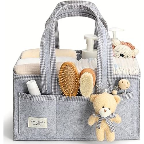 PeraBella Diaper Caddy Organizer with Handle, Baby Shower Gifts Basket Bag, Registry Search Must Haves Items, Nursery Storage Organizer for Newborn Girl Boy, Baby Bag Essentials, Car Diaper Caddy Cart