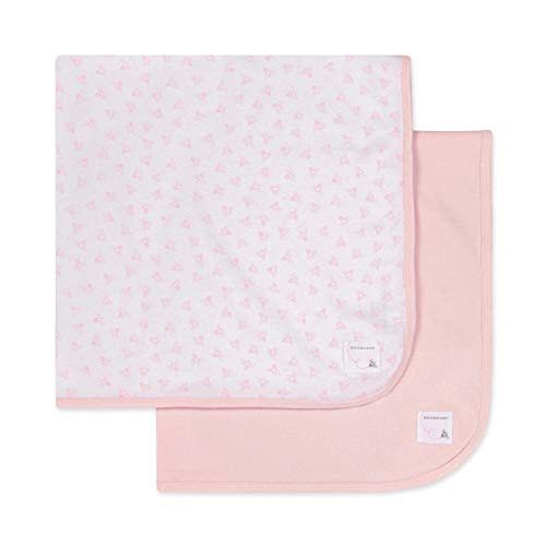 Burt's Bees Baby - Set of 2 Bee Essentials 1 Ply Blankets, 100% Organic Cotton (1 Solid + 1 Honeybee Print, Blossom) , 29x29 Inch (Pack of 2)