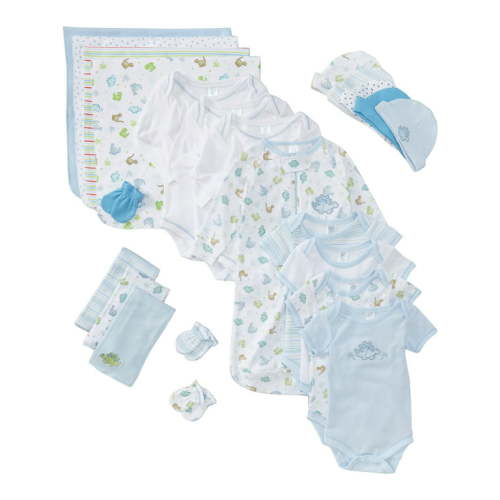 Spasilk Baby 23 Piece Essential Basics Layette Clothing Set for Newborns and Infants, Gift Baskets and Showers, Blue Dinosaurs