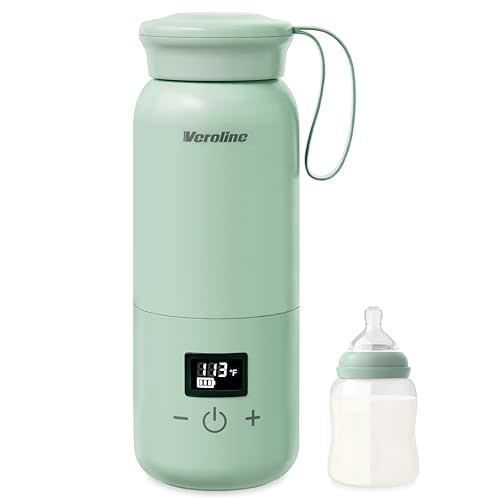 Veroline Portable Bottle Warmer for Travel, 10 Oz Baby Botle Warmer with Adjustable Temperature & Keep Warm for Formula, Breastmilk, Cordless Milk Warmer, Rechargeable Water Warmer for Outdoor, Green