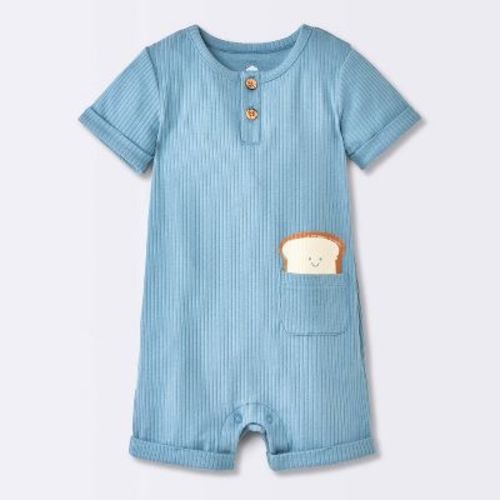 Baby Boys' Toast Graphic Pocket Henley Short Sleeve Romper - Cloud Island™ Blue 0-3M