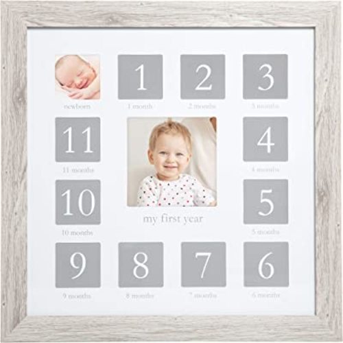 Kate & Milo My First Year Frame, Newborn To First Birthday Photo Frame, Baby Keepsake Nursery Frame, Rustic Wood
