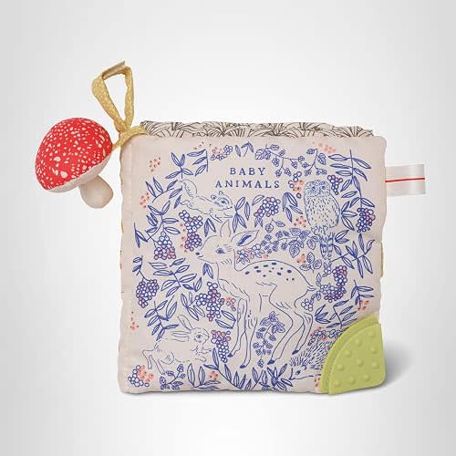 Manhattan Toy Deer One Soft Activity Crinkle Book & Fold Out Pat Mat for Baby, Toddler with Squeaker, Discovery Mirror and Teether