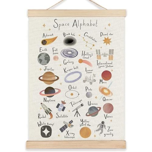 RYYCDOI Space Nursery Decor, Outer Space Planet Alphabet Nursery Wall Art Poster, Space Wall Decor, ABC Alphabet Learning Posters Wall Decor for Boys Kids Room Nursery Playroom, 12x16 Inches