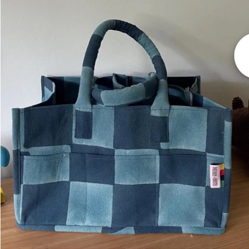 Blue Chequered Nappy Caddy