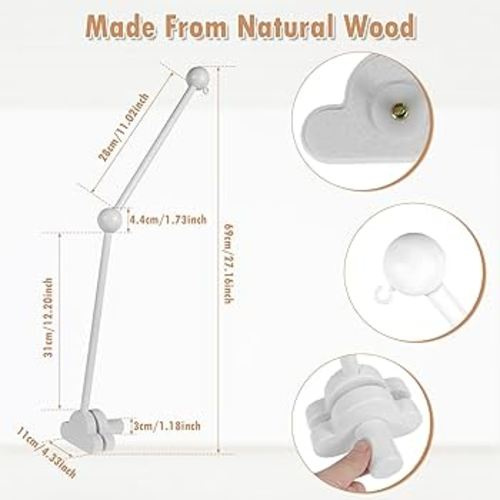 27inch Baby Crib Mobile Arm Wooden Crib Mobile Holder Adjustable Angle Height Cot Mobile Arm Non-Skid Crib Mobile Bed Bell Holder Nursery Mobile Hanger for Crib Nursery Decor(White) : Amazon.com.au: Baby
