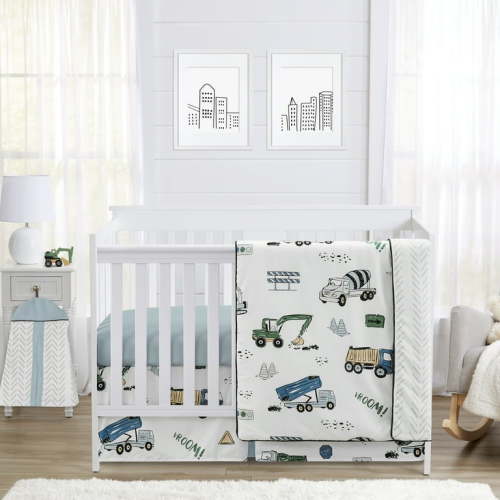 Sweet Jojo Designs Construction Truck Green Blue and Grey 4 Piece Crib Bedding Set