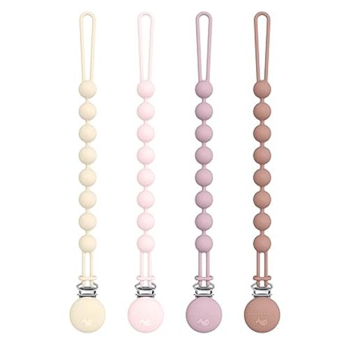 Cuddle Campus Silicone Pacifier Clip Holder with One Piece Design,Soft Flexible Binky Clips with Texture for Baby Boy and Girl Pack of 4 (0-6m)