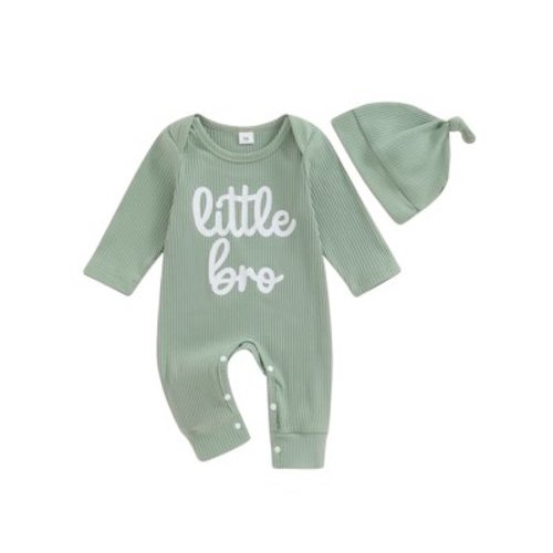Qtinghua Newborn Baby Boy Coming Home Outfit Little Brother Outfits Long Sleeve Romper Waffle Knit Jumpsuit Hat Fall Clothes