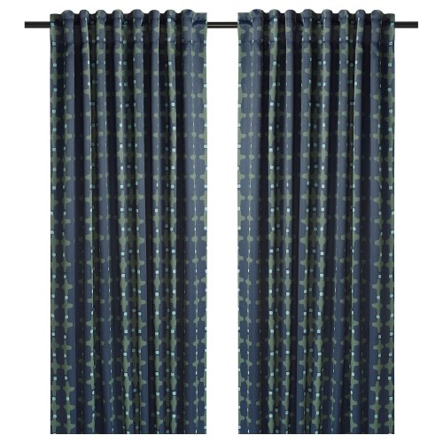 SKOGSSVINGEL Room darkening curtains, 1 pair - dark blue/green 50x98 "
