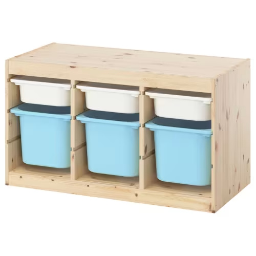 TROFAST storage combination with boxes, light white stained pine white/light blue, 365/8x173/8x201/2" - IKEA US