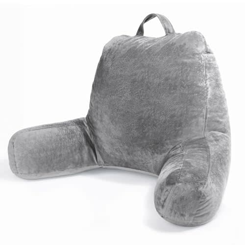 Sasttie Reading Pillow for Sitting in Bed Adult, Velvet Back Pillow for Bed Sitting Up, Backrest Back Support Chair Pillow, College Dorm Essentials for Girls and Boys, Dark Grey