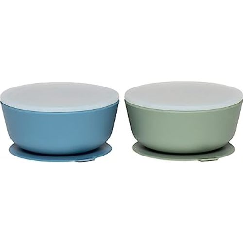 WeeSprout Silicone Suction Bowls for Babies | Leakproof Premium Plastic Lids | Durable for Babies & Toddlers | Extra Strong Suction | Easy-Release Tab | Dishwasher, Microwave & Freezer Safe | Set of 2